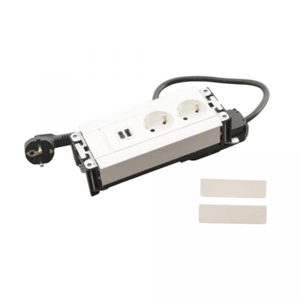 gallery-0 Встраиваемый модуль Legrand IncaraTM Disq'In 2х2К+3 розетки, 1х15W USB зарядка тип А+С c кабель 2м Белый Артикул 654780