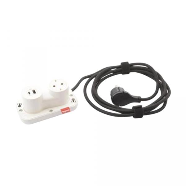 gallery-0 Розеточный блок Legrand портативный Incara Electr'On 1х2К+3 розетки, 1х15W USB зарядка тип А+С с кабелем 2,5м Белый Артикул 654908