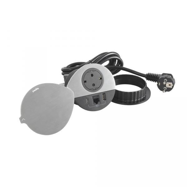 gallery-0 Встраиваемый модуль Legrand Incara™ Disq 80 1х2К+3 розетка, 1х15W USB зарядка тип А+С, 1хRJ45 кат.6 UTP с кабель 2м черный с крышкой Артикул 654713