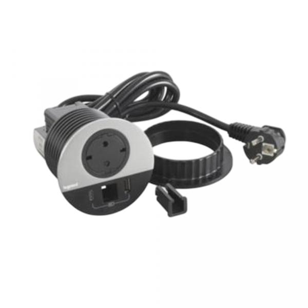 gallery-0 Встраиваемый модуль Legrand Incara™ Disq 80 1х2К+3 розетка, 1х15W USB зарядка тип А+С с кабелем 0,5м и вилкой GST18  металл Артикул 654716