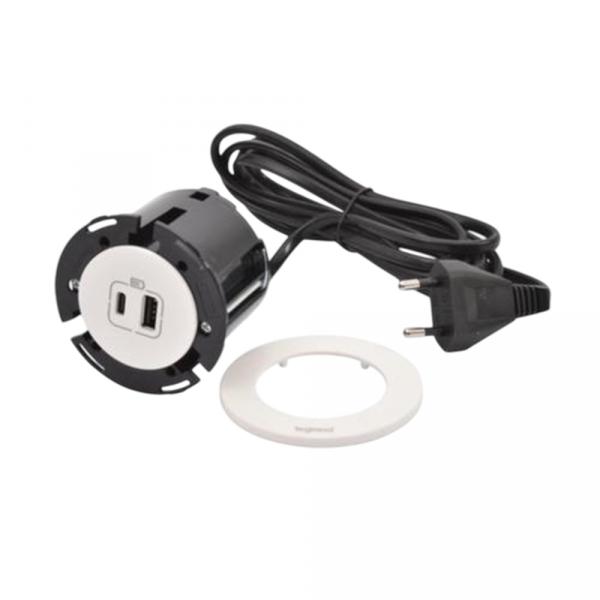 gallery-0 Встраиваемый модуль Legrand Incara™ Disq 60 1х15W USB зарядка тип А+С с кабель 2м белый Артикул 654730