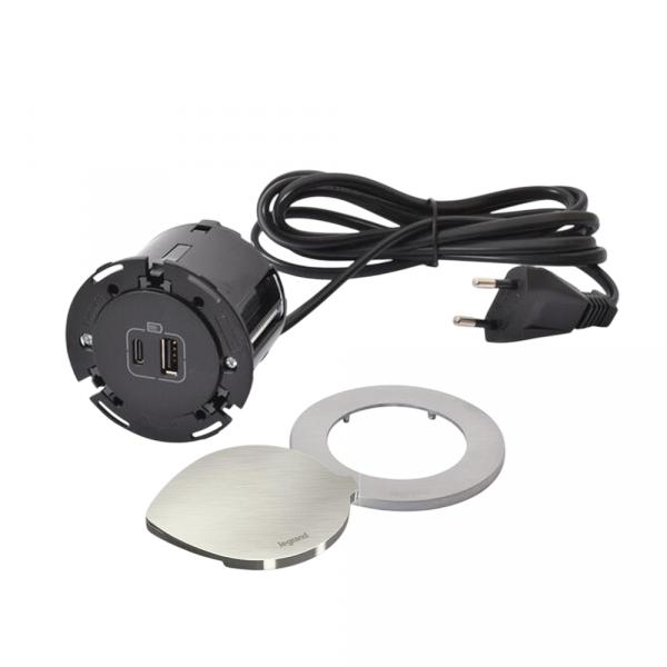 gallery-0 Встраиваемый модуль Legrand Incara™ Disq 60 1х15W USB зарядка тип А+С с кабель 2м черный с крышкой Артикул 654733