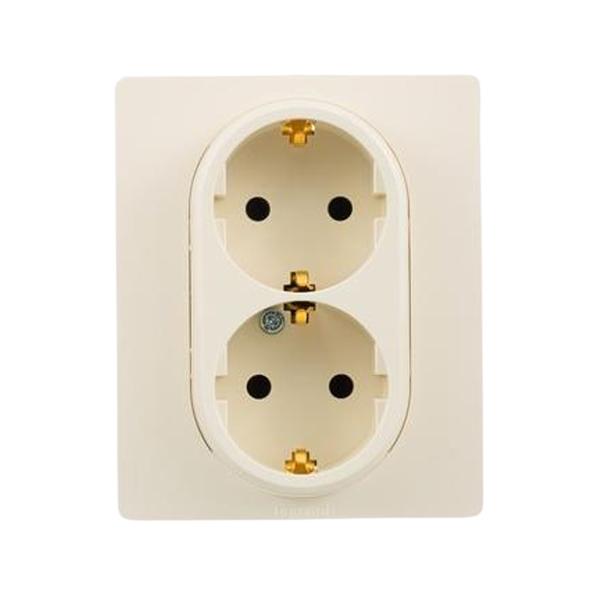 gallery-0 Розетка Legrand 2 x 2К+З - немецкий стандарт - 16 А - 250 В~ серии Etika. Цвет Слоновая кость. Артикул	672323