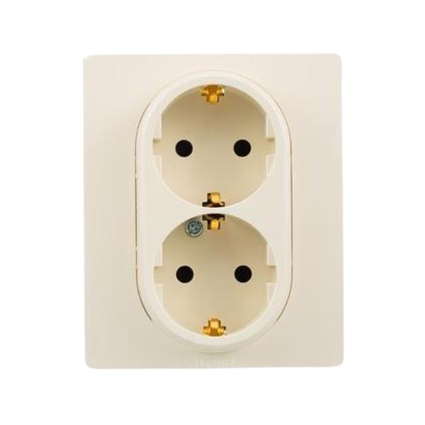 gallery-0 Розетка Legrand 2 x 2К+З со шторками - немецкий стандарт - автоматические зажимы - 16 А - 250 В~ серии Etika. Цвет Слоновая кость. Артикул	672333